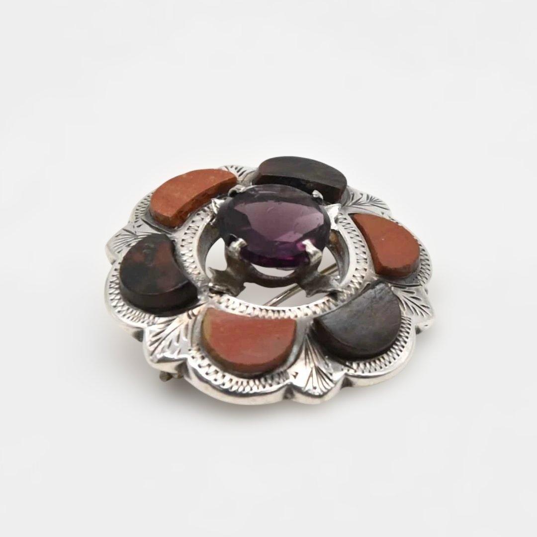 スコティッシュブローチ　アメジストとアゲイト　s0095