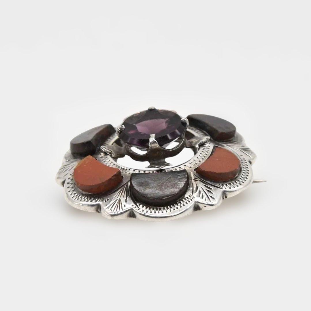 スコティッシュブローチ　アメジストとアゲイト　s0095