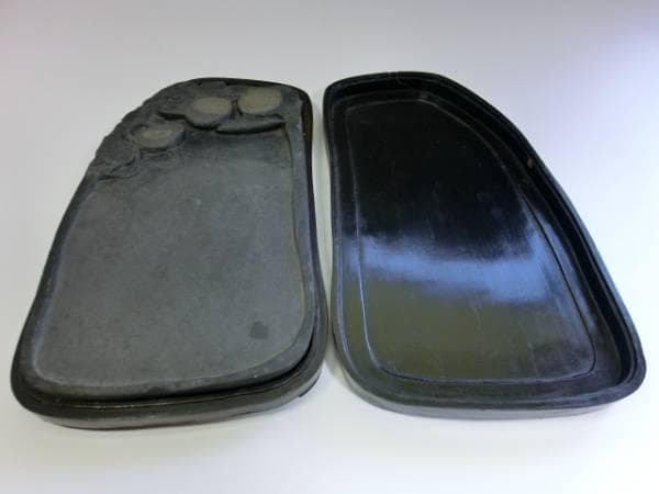 硯■古い瓜型すずり 大きい硯 書道道具 唐木箱 大振り 古美術 時代物 骨董品■