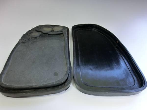 硯■古い瓜型すずり 大きい硯 書道道具 唐木箱 大振り 古美術 時代物 骨董品■