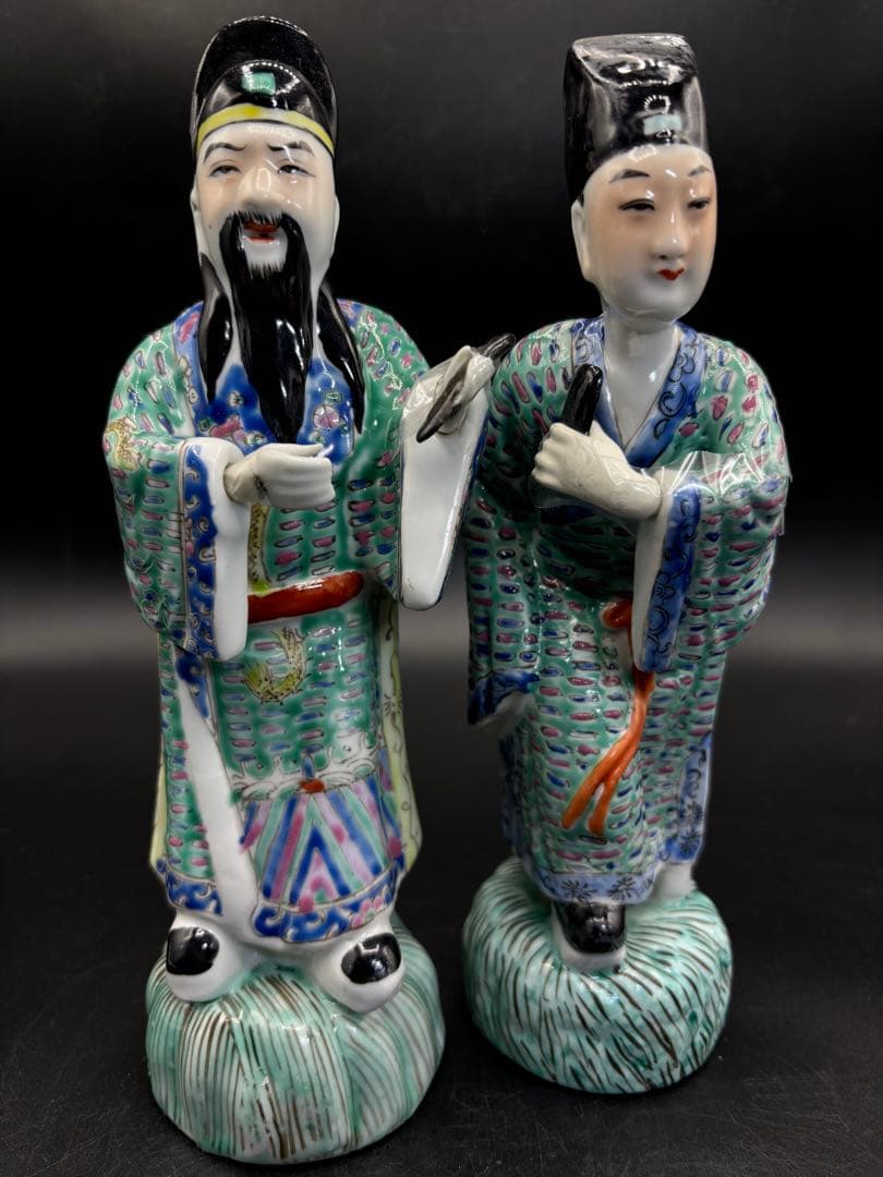 中国美術 古玩 色絵陶人形 陶器人形 高さ約23cm 置物 オブジェ 古董品