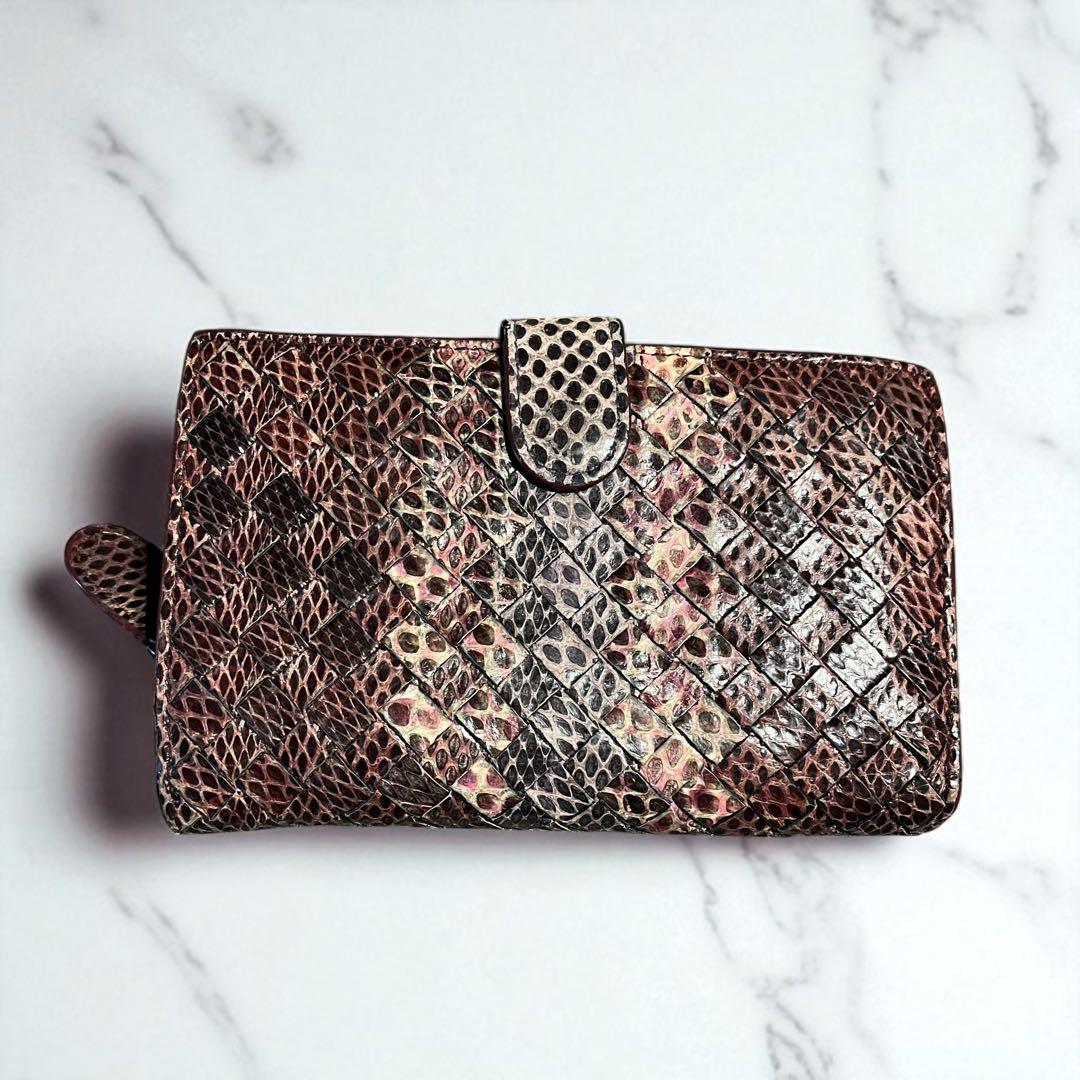 美品級 BOTTEGA VENETA ボッテガヴェネタ 本物パイソン 長財布