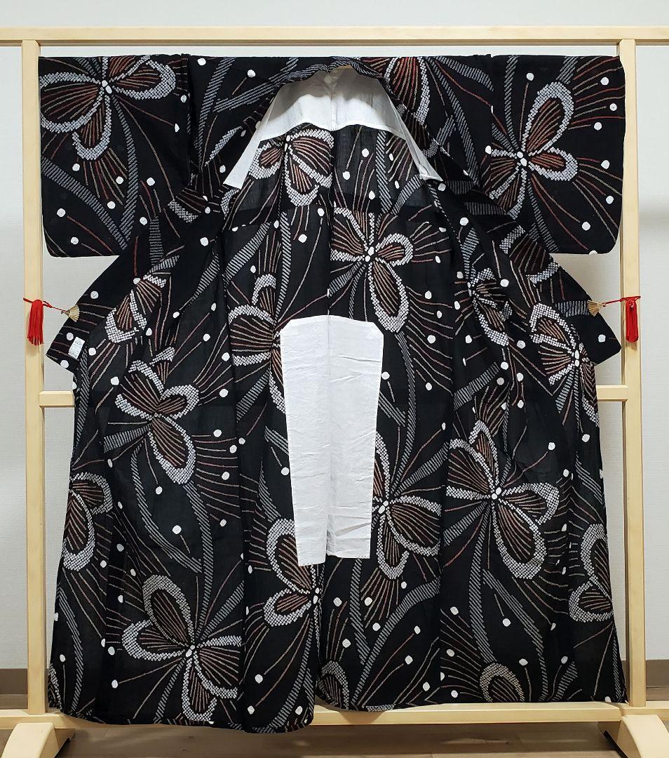 AB5 有松鳴海絞り 蝶々模様 花火 黒色 綿 浴衣 着物 04