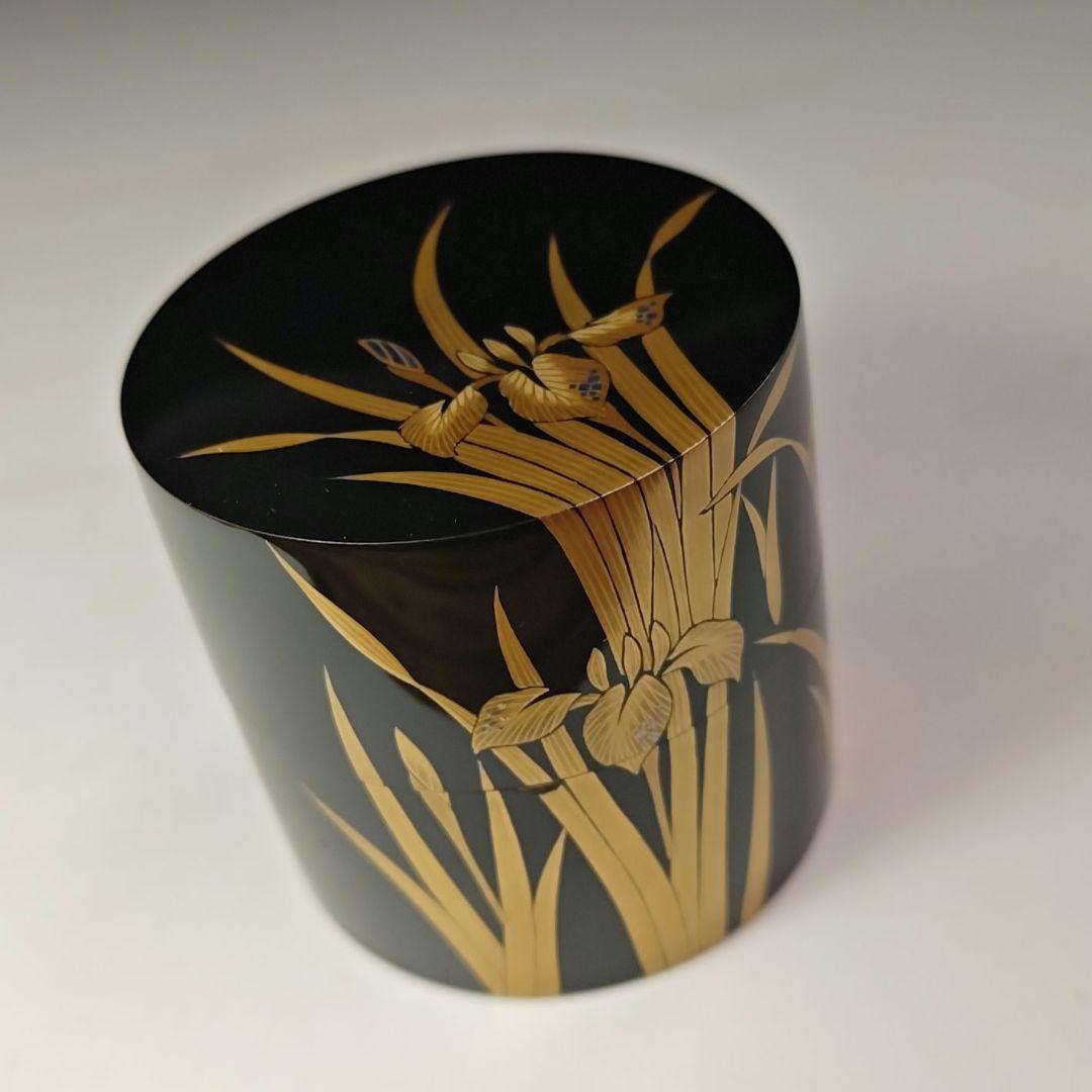 イ613 棗『塚本規義』『山中塗　菖蒲蒔絵　中次　棗　共箱』茶道具