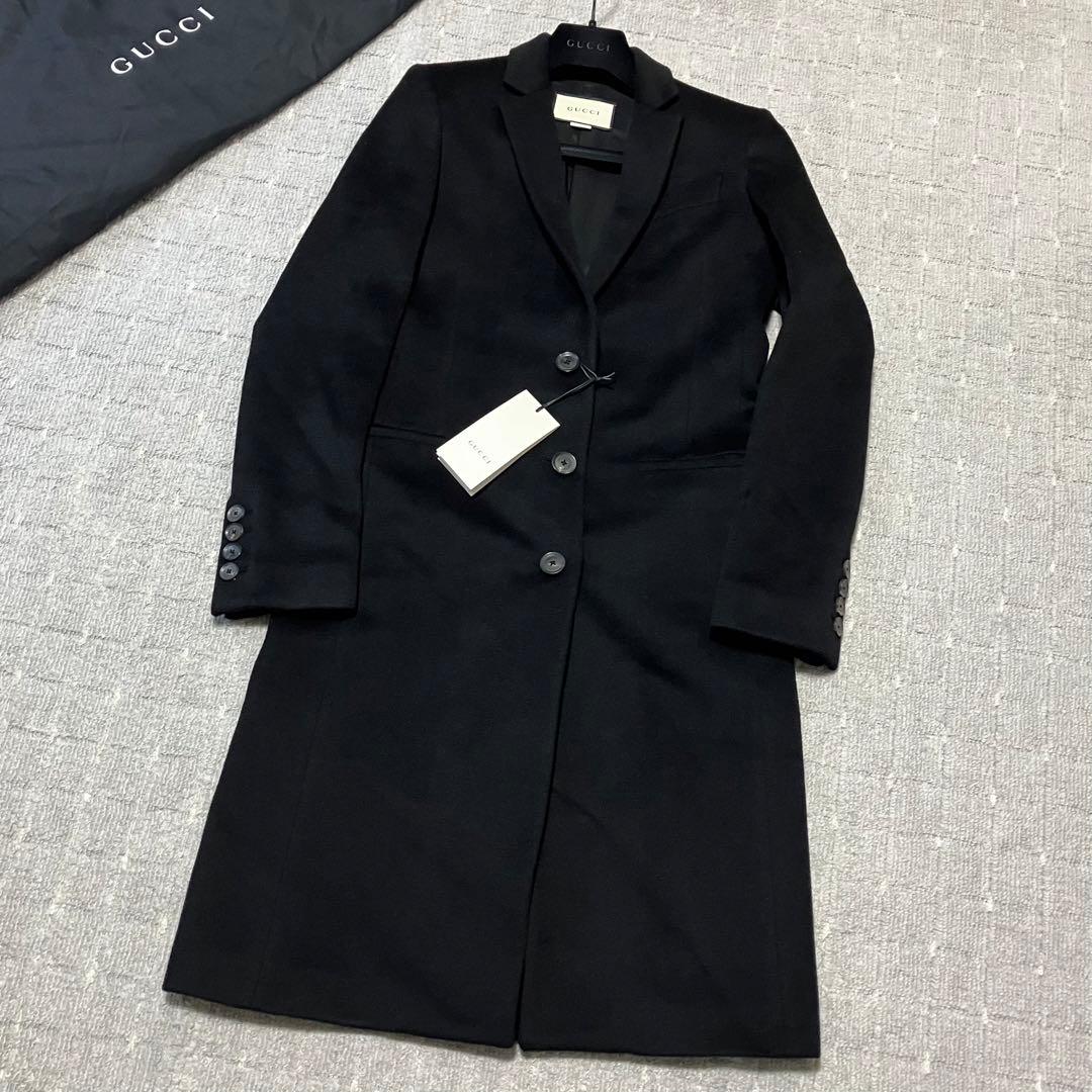 未使用タグ付！グッチ［17AW］チェスターコート　サイズ40　ブラック　ハンガー