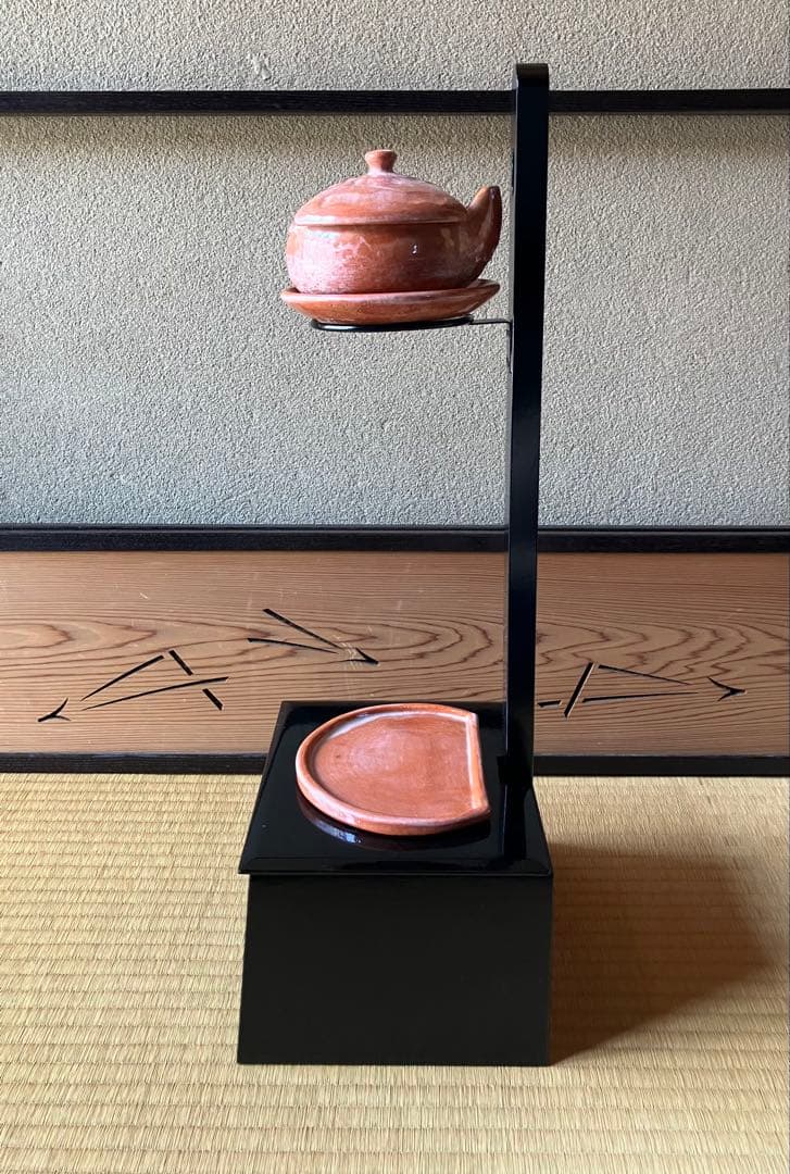茶道具　夜咄 短檠　東斉作 　　　　雀瓦　赤楽