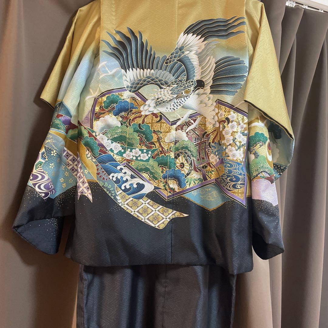 七五三用 金色と黒の着物　5歳児　七五三　着物