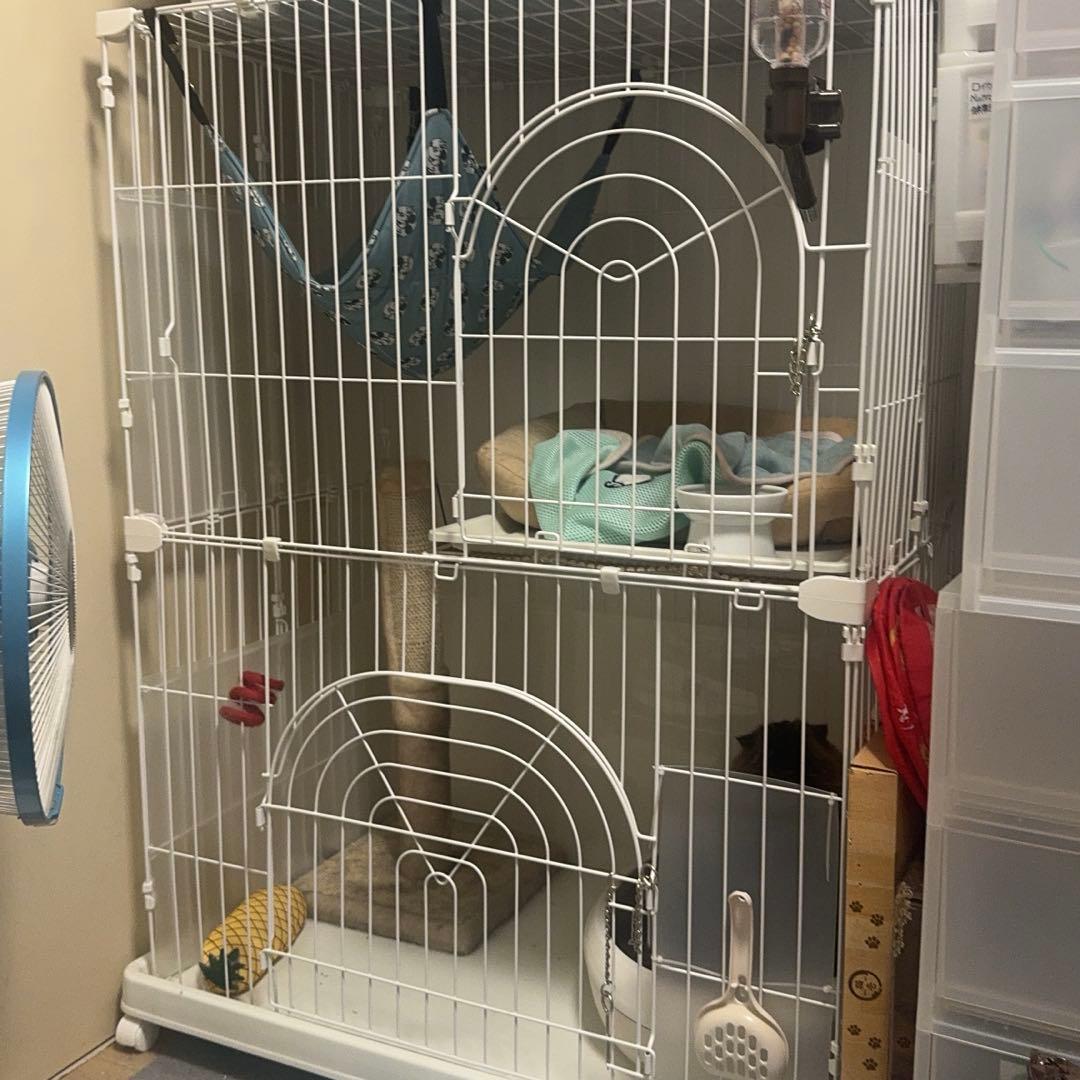 【美品】アイリスプラザ 猫 オリジナルペットケージ 2段 ホワイト