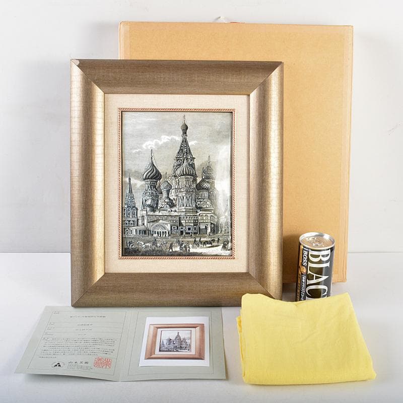 西洋美術　19世紀後半　聖ワシリィ大聖堂図　ロシア製　七宝絵　額装　VR5956