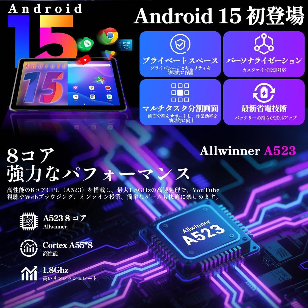 タブレット Android 15 10インチ ケース64GB+2TB拡張