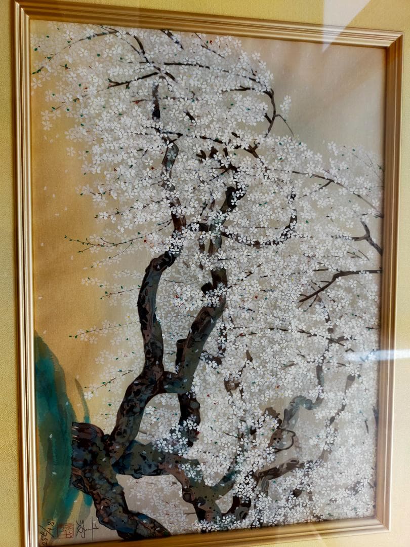 希少　夢殿の枝垂桜　中島千波　木板画
