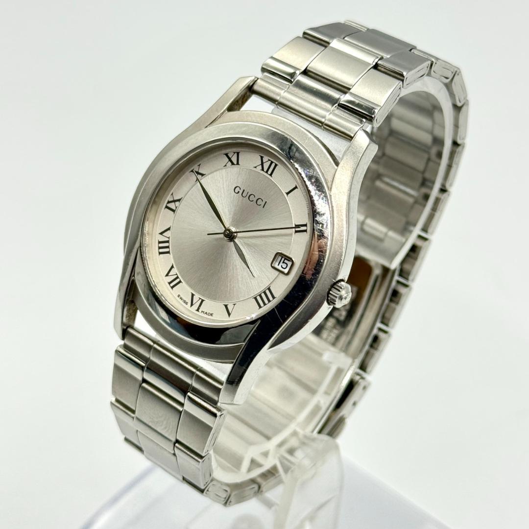 稼働品 GUCCI グッチ 腕時計 デイト シルバー文字盤 クォーツ ３針