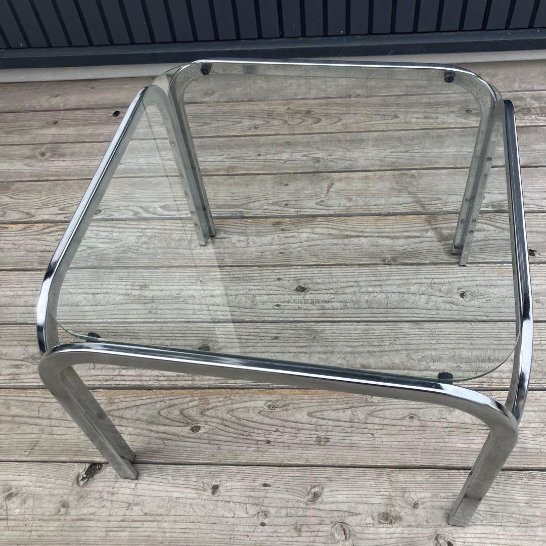 ミッドセンチュリー アイアンフレーム センターテーブル ガラステーブル 正方形