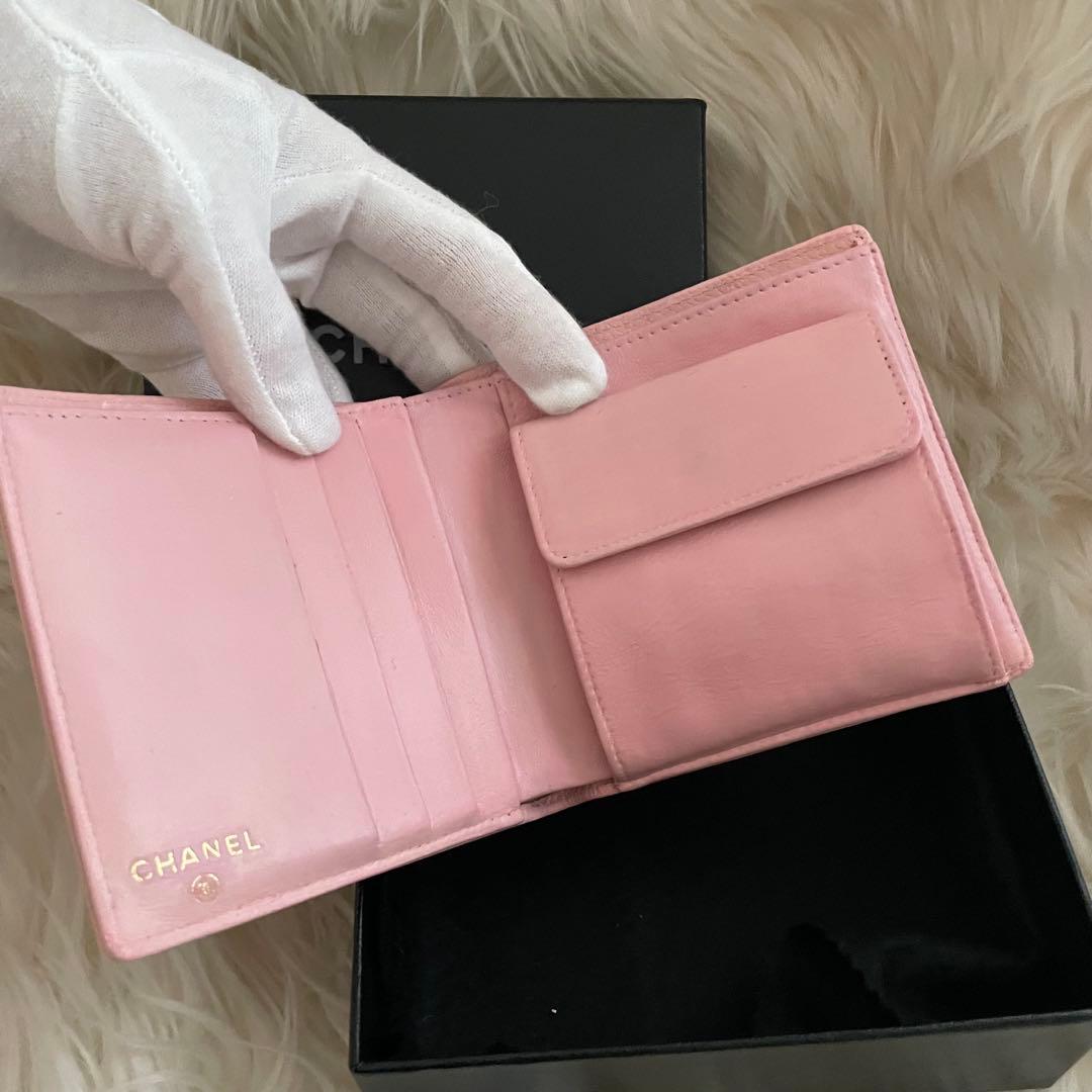 希少 シャネル キャビアスキン デカココ 二つ折り財布 ピンク CHANEL