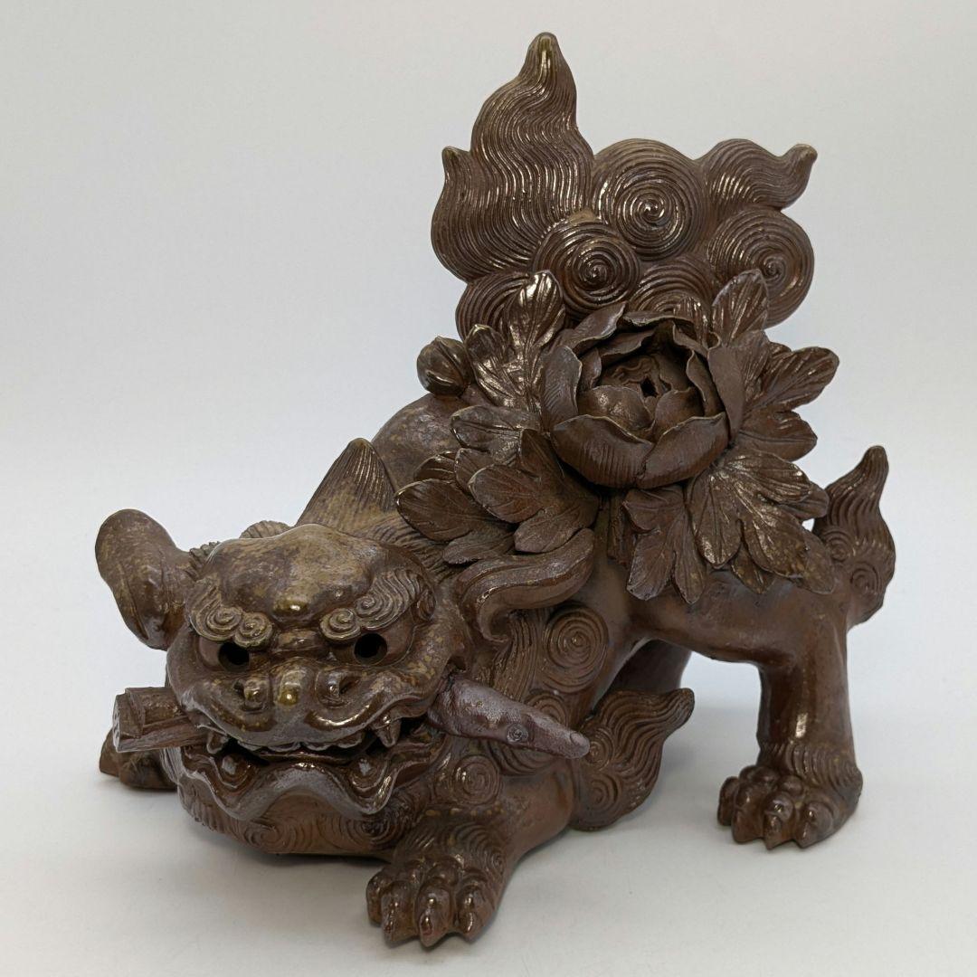 木村長十郎友敬 備前焼 牡丹獅子 置物 魔除け 厄除け 細工物 インテリア 陶彫
