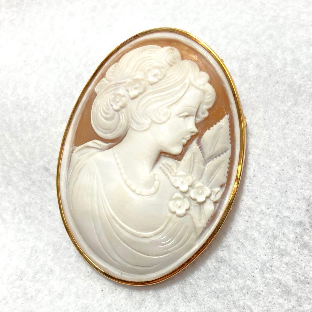 カメオシェルブローチ K18 (18金)ゴールド 大きめ重さ16.8g 05ar
