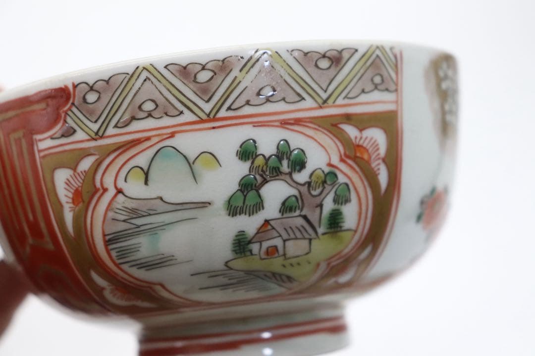 大聖寺手　伊万里色絵蓋茶碗4点　送料込み250929