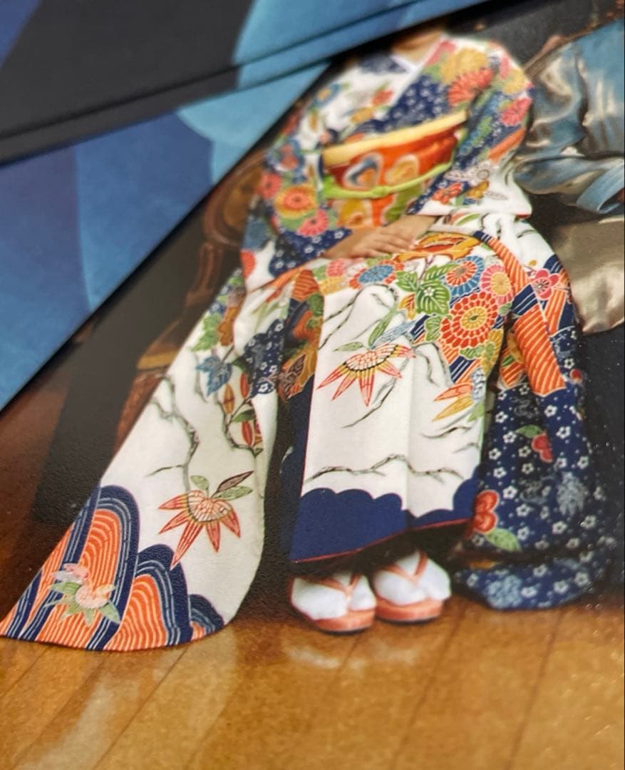 振袖 花柄 紅型　波模様 多色　長襦袢うそつき袖付　身丈約150cm 小柄な方