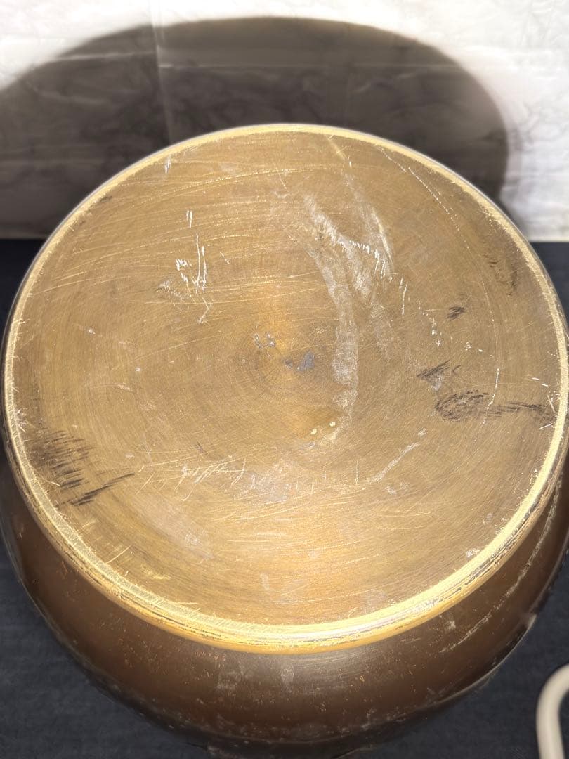 【極希少】 象双耳 真鍮製 火鉢 圧巻の細密彫刻 時代物 古美術 睡蓮鉢にも