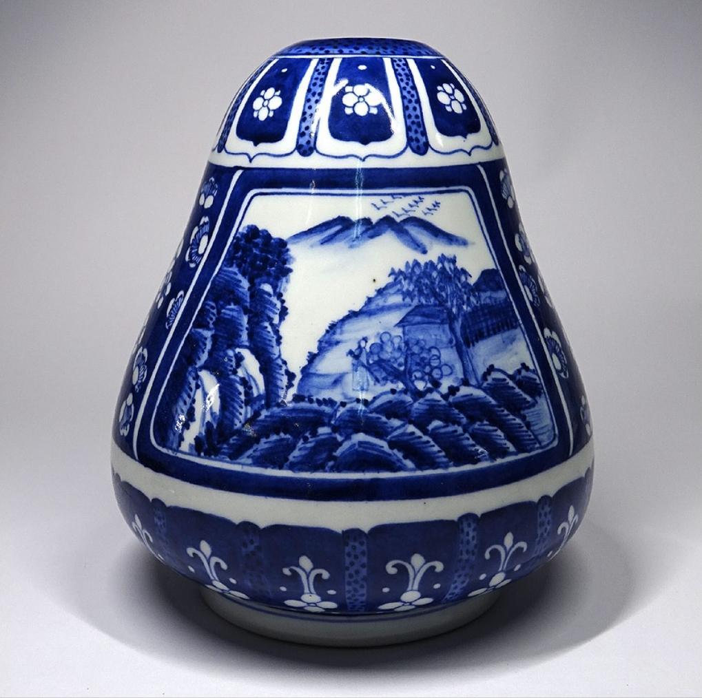 大清乾隆年製 風景 梅山水紋 青花染付 中国花器 壷 花生 花入 k03158