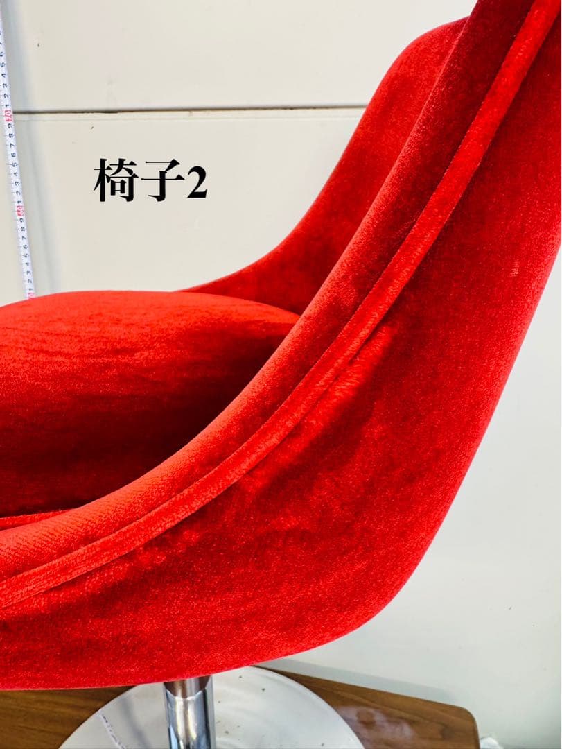 【専用②】赤ベルベット カウンターチェア 2脚セット おしゃれ 固定式