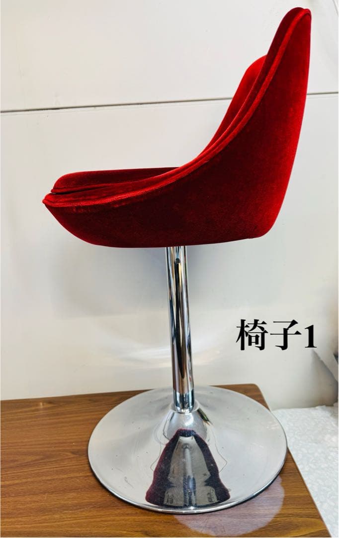 【専用②】赤ベルベット カウンターチェア 2脚セット おしゃれ 固定式