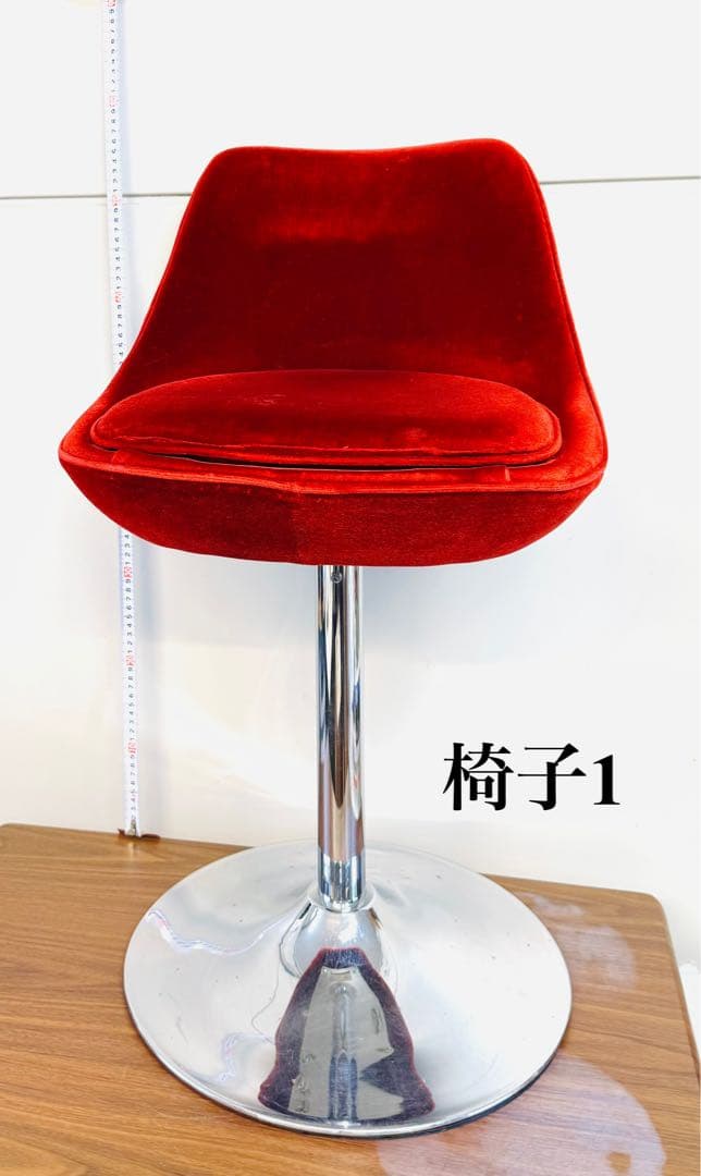 【専用②】赤ベルベット カウンターチェア 2脚セット おしゃれ 固定式