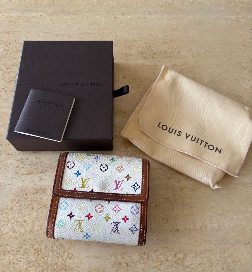 ルイヴィトン マルチカラー ポルトモネビエカルト クレディコンパクト白3折り財布