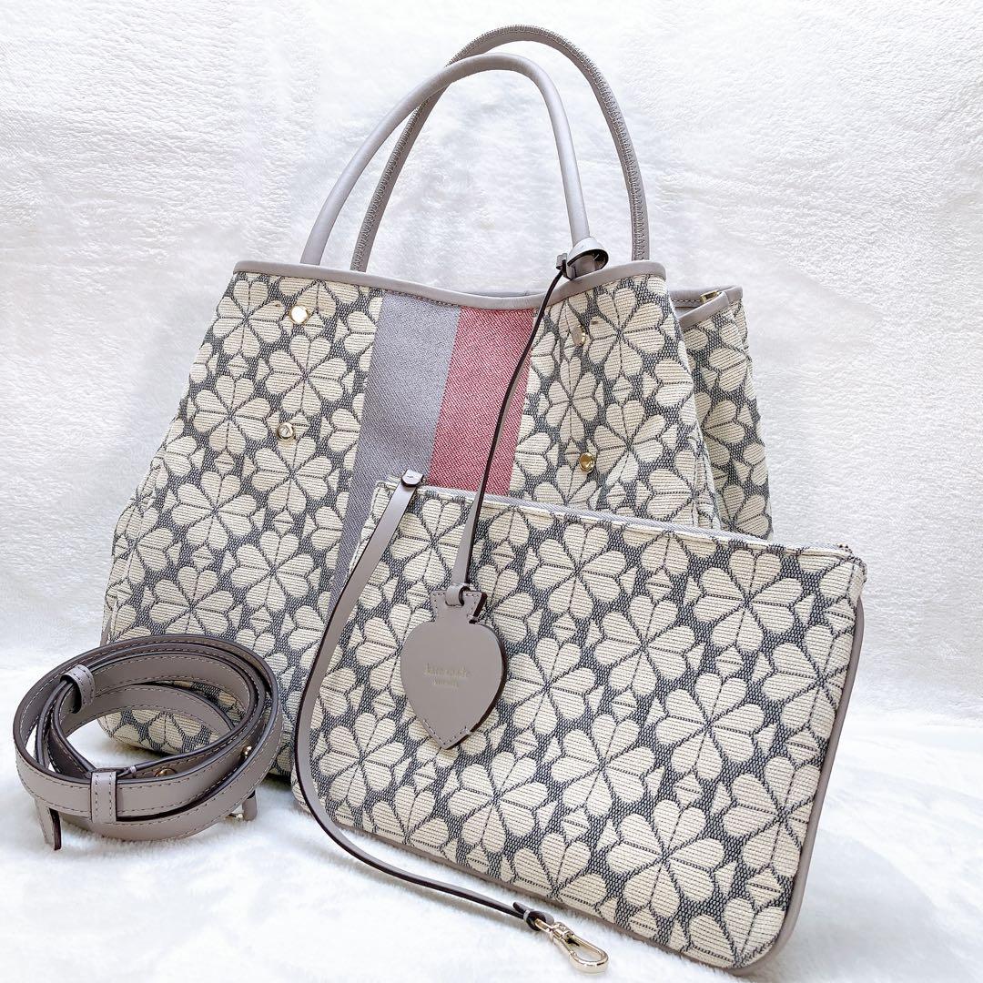 ✨美品✨ケイトスペード 2wayバッグ ジャガード フラワー キャンバス レザー