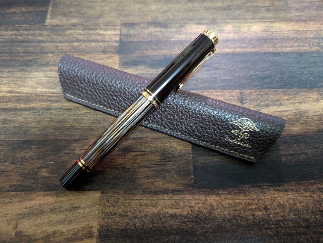 ペリカン　スーベレーンM400　茶縞　EF 細字　ペンシース付き