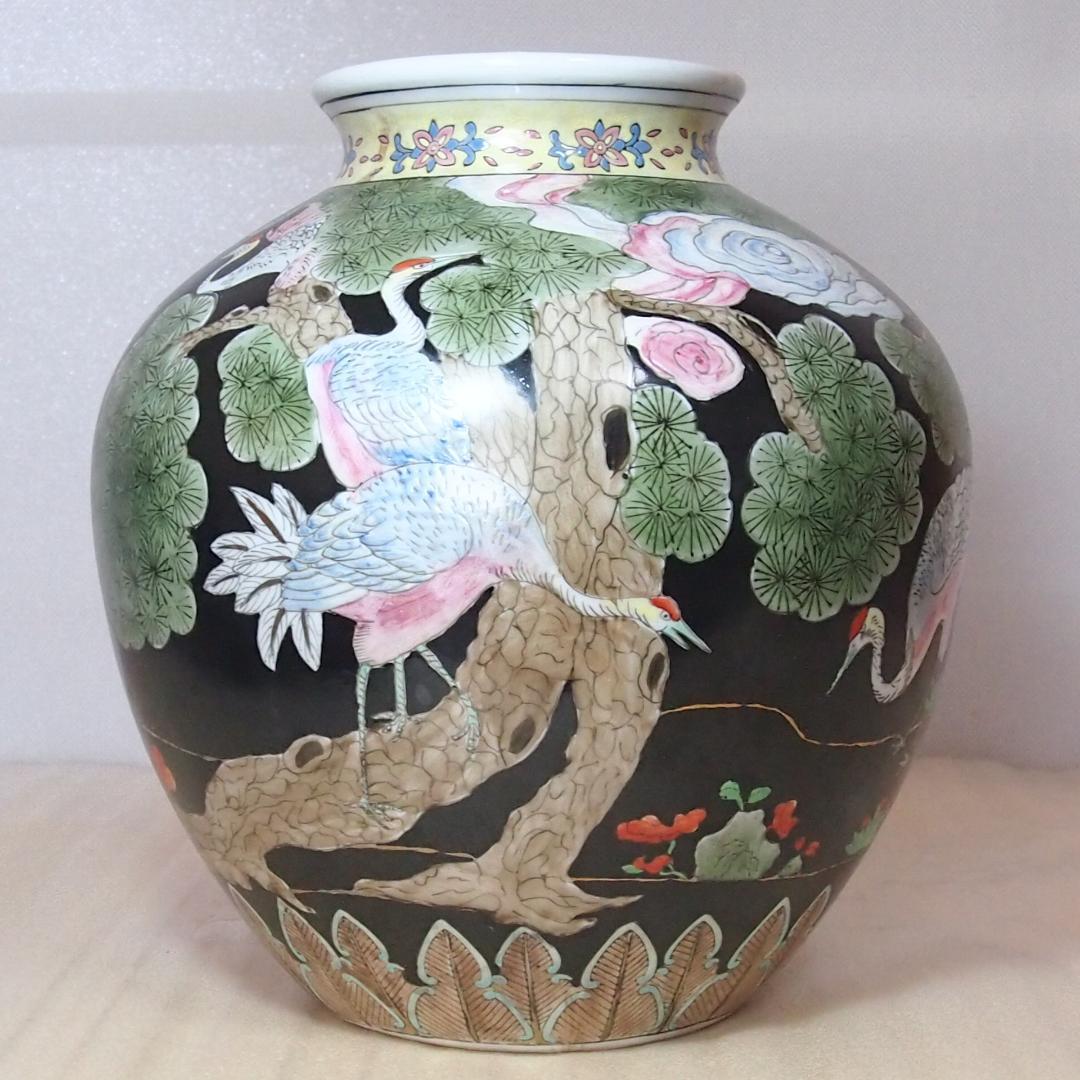 【時代の美品】中国古玩 大清同治年製 花瓶 一対/2個 雲松鶴図 壺/つぼ/花器