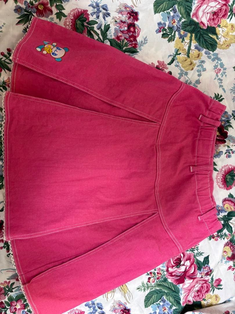 【美品】メゾピアノ☆ミミポポ刺繍入りプリーツスカート