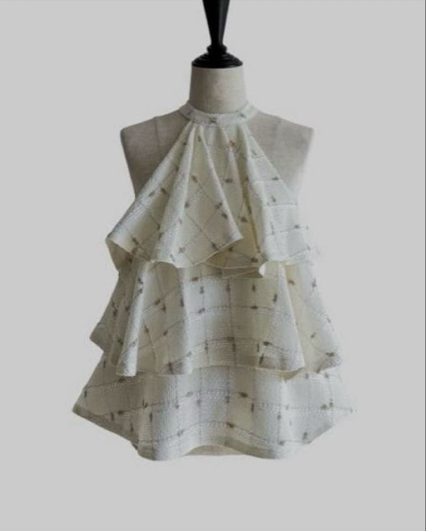 candy check tweed ruffle frill topsホワイト