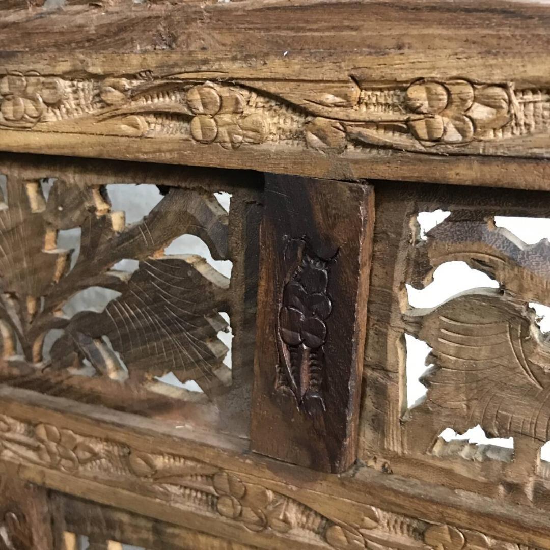 アジアン家具 4連パーテーション 透かし彫り 衝立 間仕切り 彫刻