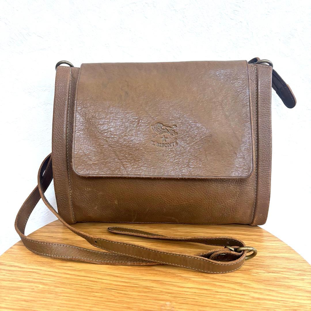 【レア】イルビゾンテ ショルダーバッグ 筒型ショルダー ブラウン オリーブ