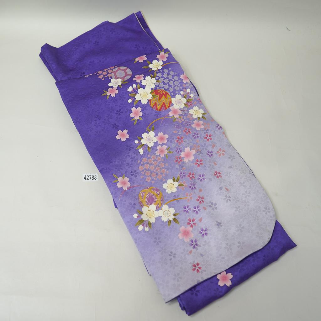 振袖 正絹 着物単品 仕立て上がり 紫色 古典柄 桜 モダン NO42783