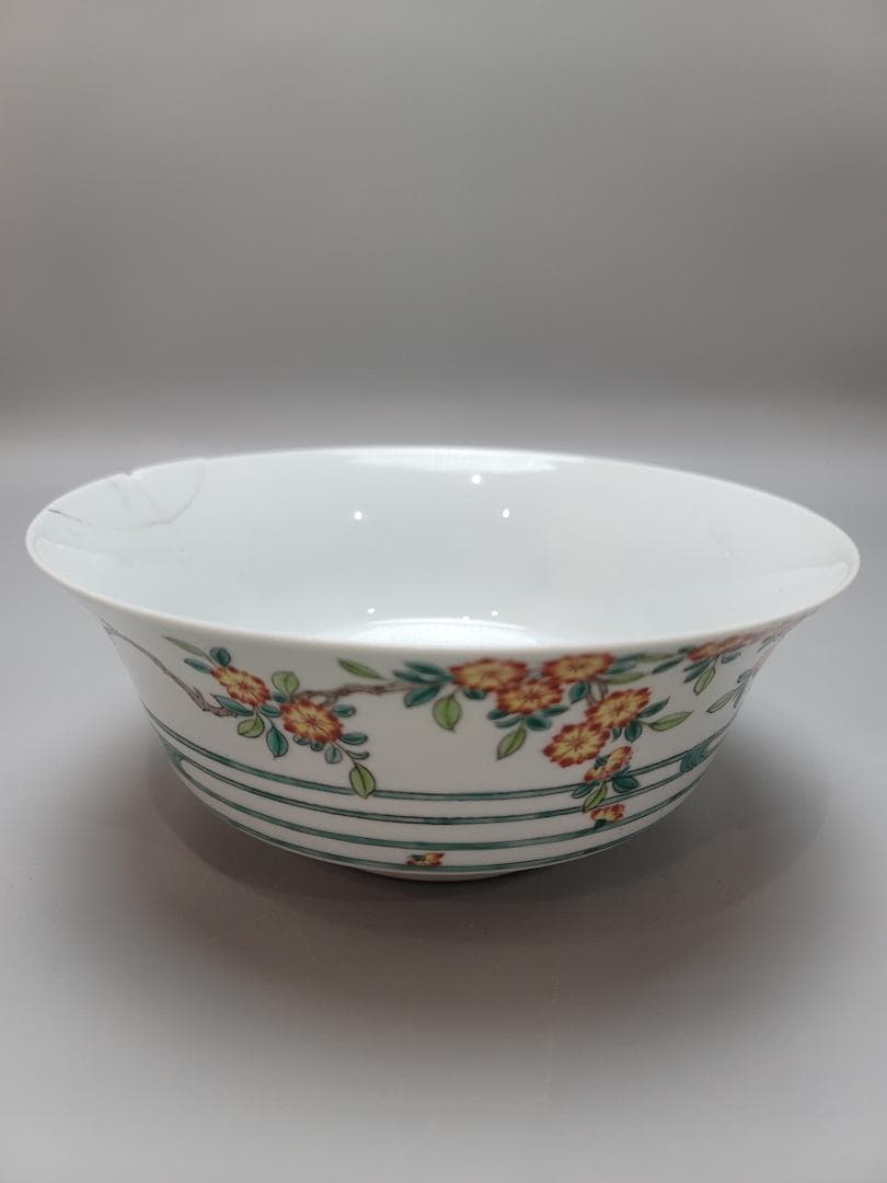 中国 色絵 桜模様 鉢 康熙年製 茶道具 修理あり