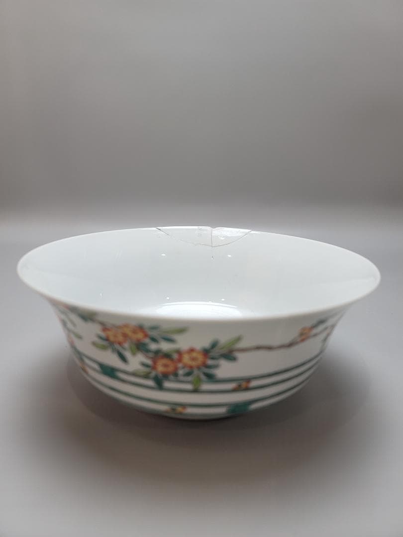 中国 色絵 桜模様 鉢 康熙年製 茶道具 修理あり