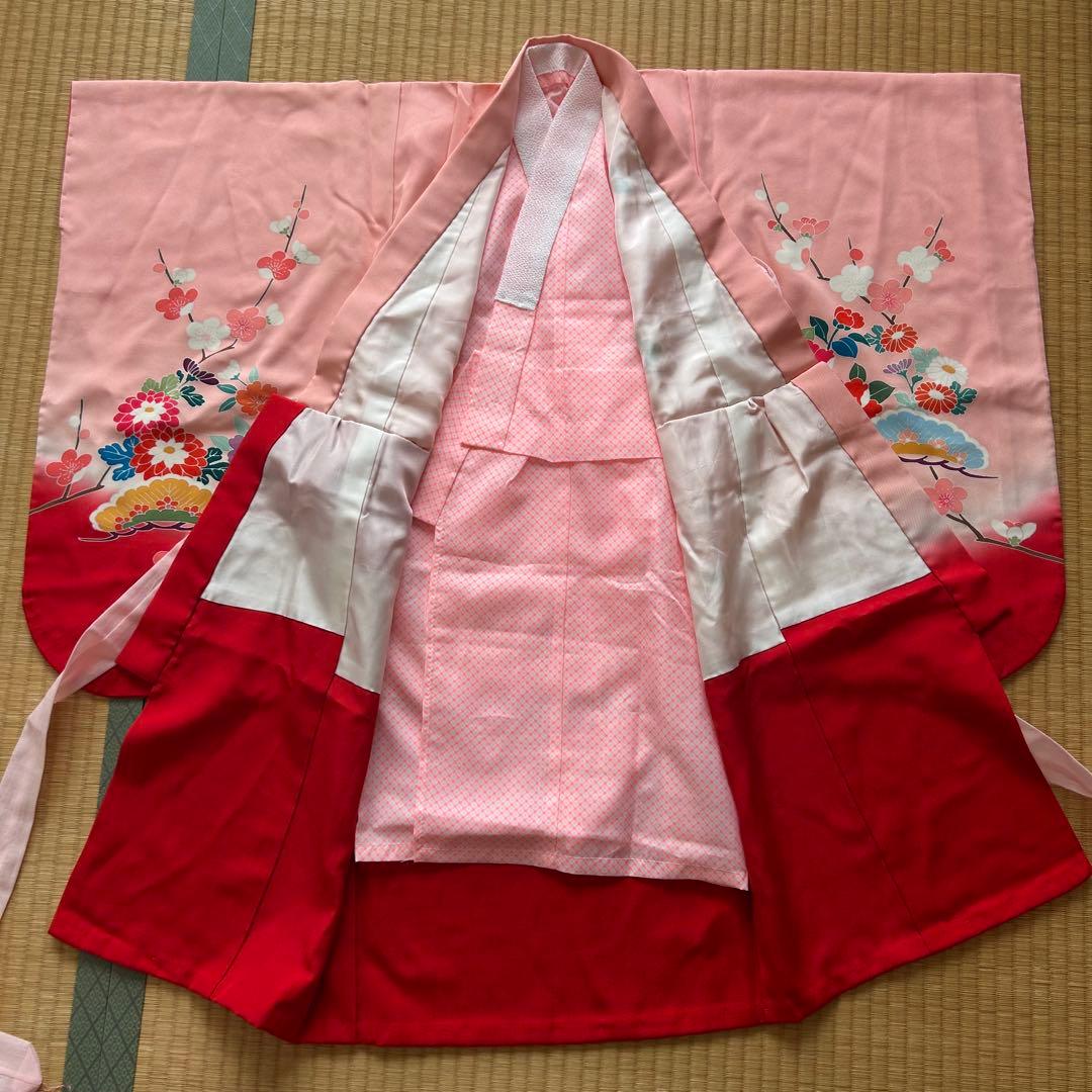 七五三 3歳 被布 着物 絹 三歳 赤 ピンク 753 子供着物 パステルカラー