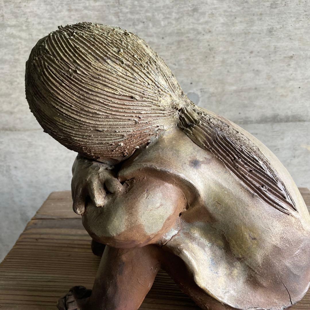 わらべ 童子 子供 像 陶器 彫刻 置物 工芸品 陶芸 和風 オブジェ レトロ