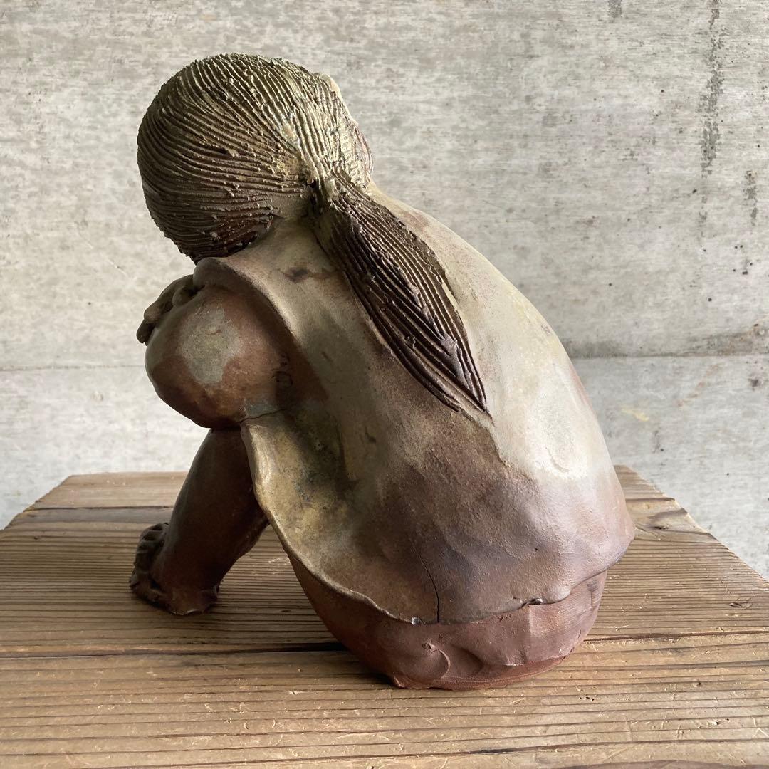 わらべ 童子 子供 像 陶器 彫刻 置物 工芸品 陶芸 和風 オブジェ レトロ