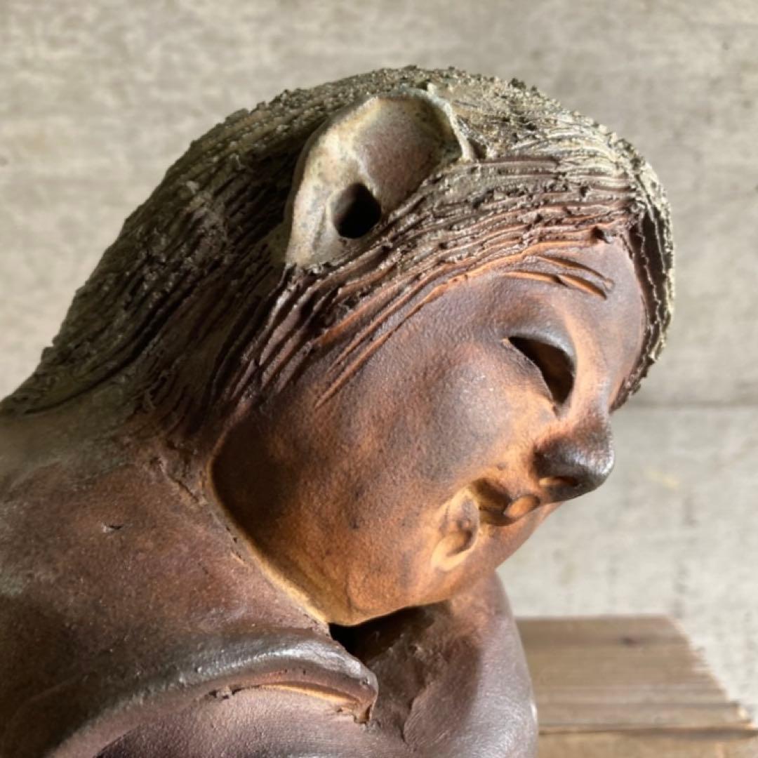 わらべ 童子 子供 像 陶器 彫刻 置物 工芸品 陶芸 和風 オブジェ レトロ