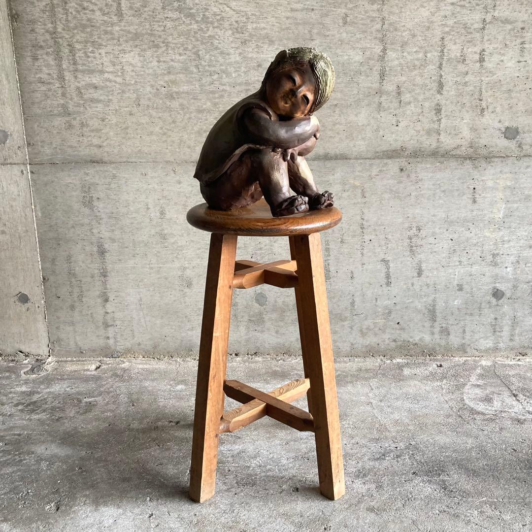 わらべ 童子 子供 像 陶器 彫刻 置物 工芸品 陶芸 和風 オブジェ レトロ