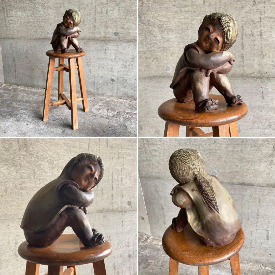 わらべ 童子 子供 像 陶器 彫刻 置物 工芸品 陶芸 和風 オブジェ レトロ