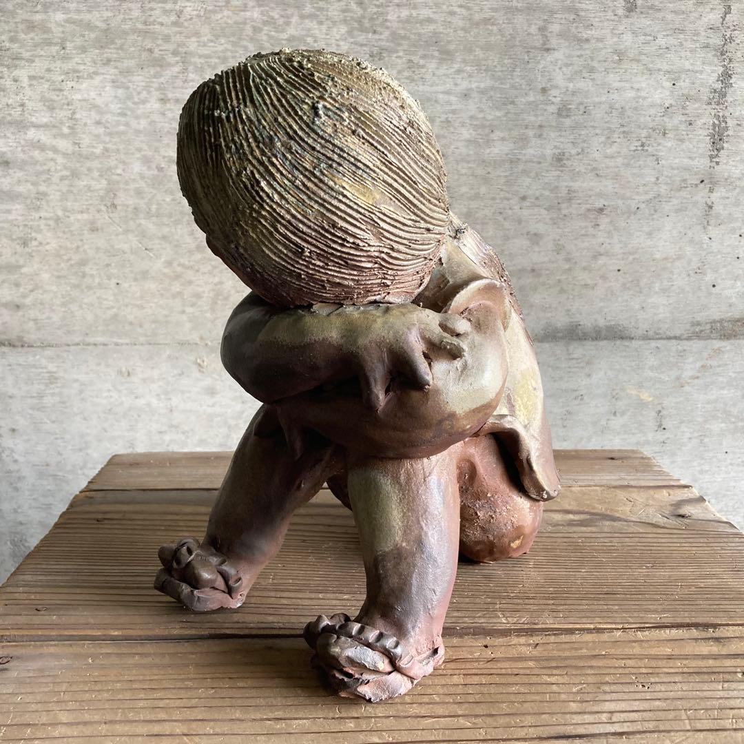 わらべ 童子 子供 像 陶器 彫刻 置物 工芸品 陶芸 和風 オブジェ レトロ