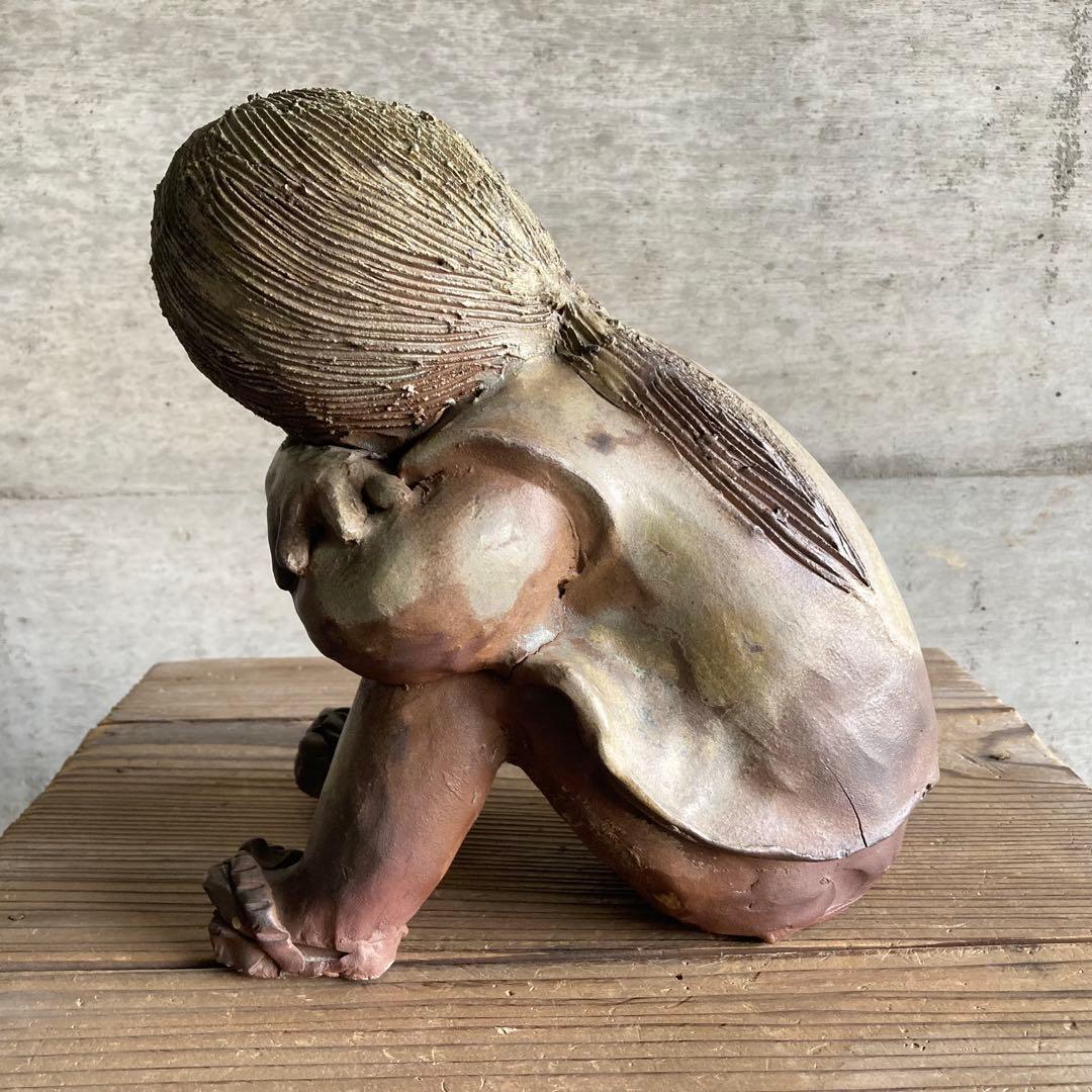 わらべ 童子 子供 像 陶器 彫刻 置物 工芸品 陶芸 和風 オブジェ レトロ