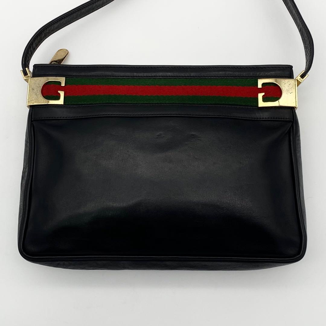 GUCCI ワンショルダーバッグ　シェリーライン　ブラック　レザー　ゴールド金具