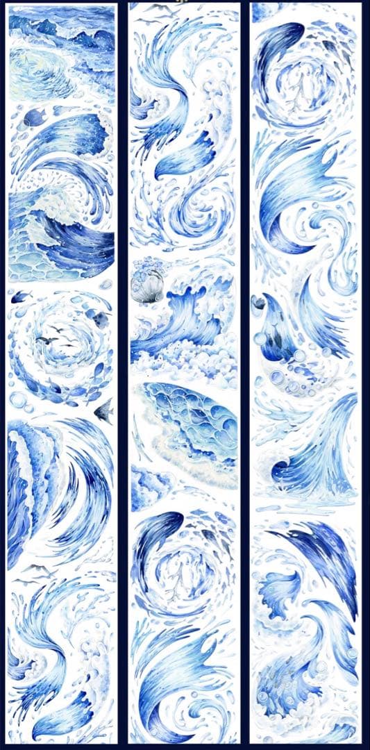 【8575】海外　マステ　3/5/巻売り　貝殻光マスキングテープ　海　波