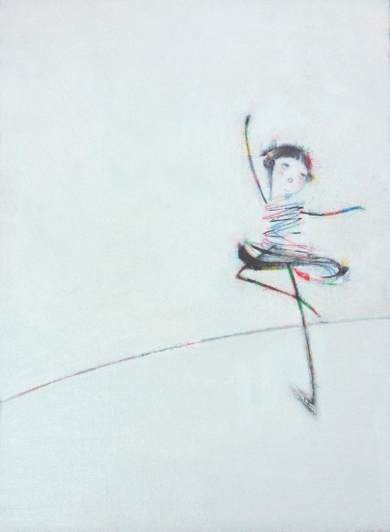 油絵 菅家令子 絵 絵画インテリア額付(銀) F4-071820 女子 スケート