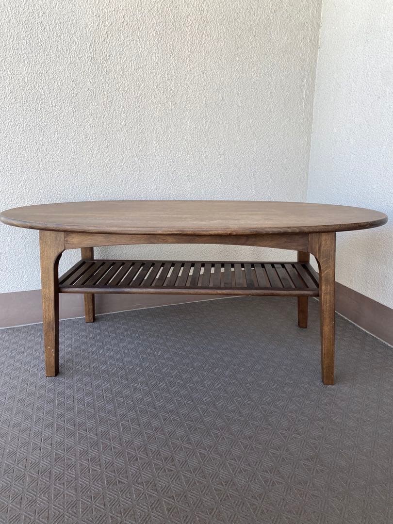 カフェ風 ローテーブル 北欧スタイル 楕円形 オーバル 中棚付 センターテーブル